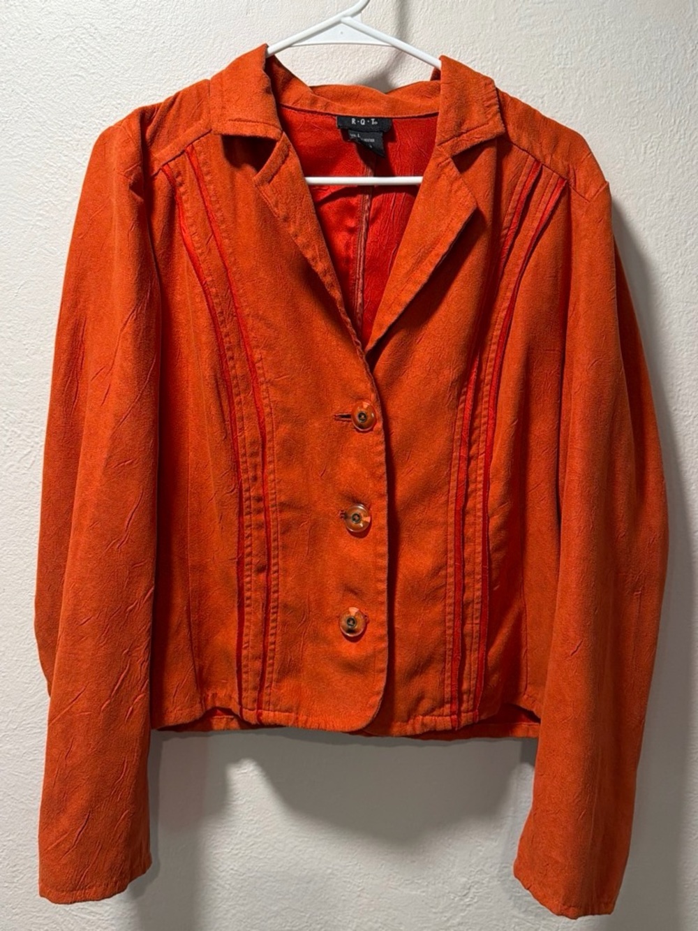 Vintage R.Q.T. lightweight, faux-suede button-up jacket in a burnt orange